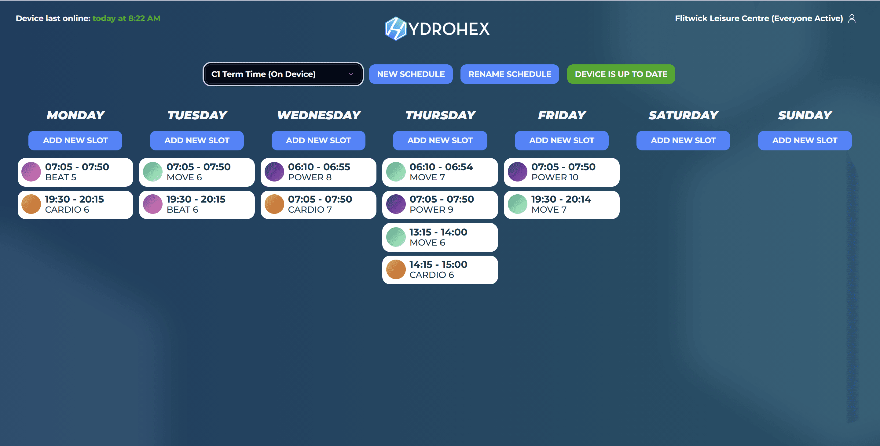 Hydrohex online scheduler โ Flitwick weekly view
